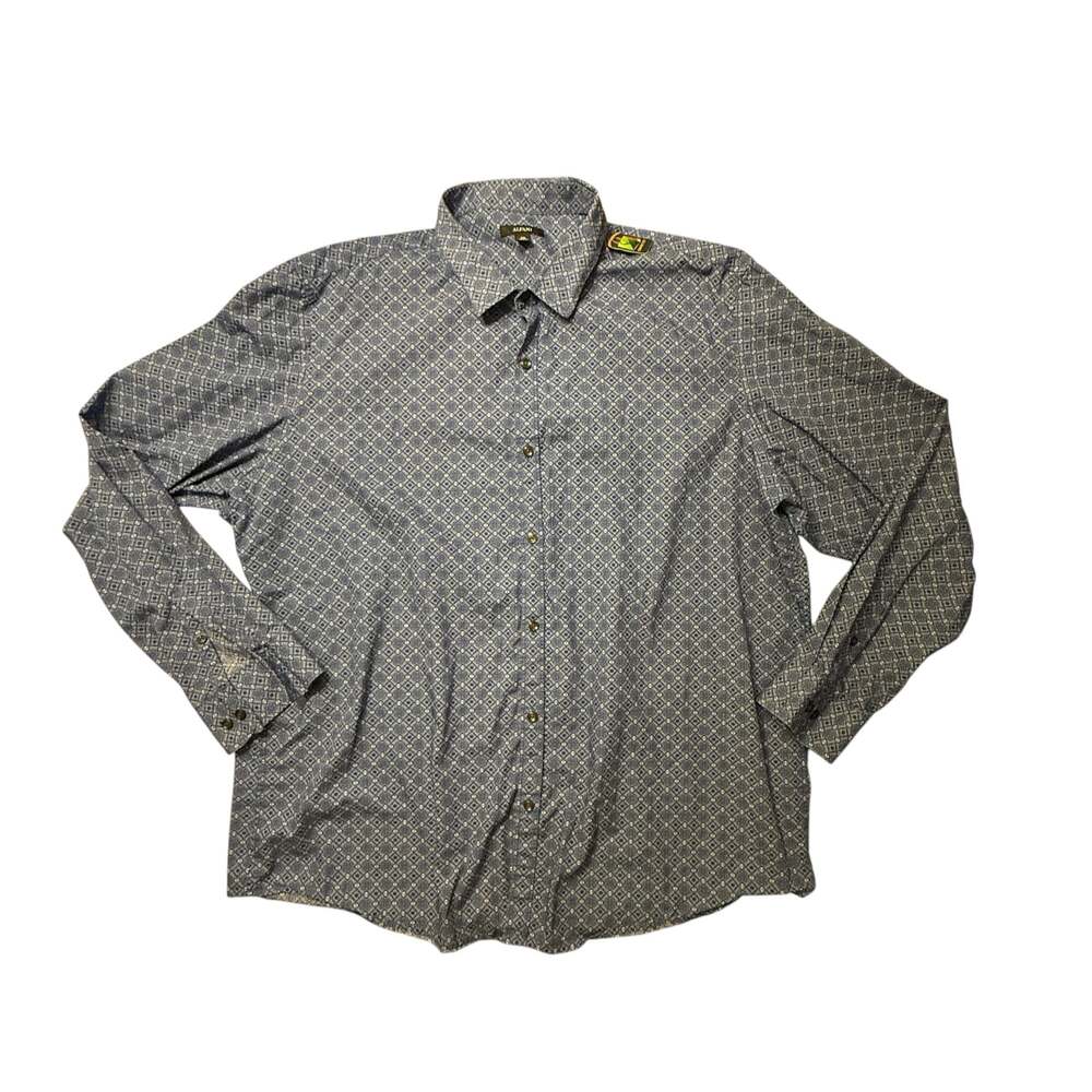 Alfani Men's Blue Geometric Print Long Sleeve Button Down Shirt XXL